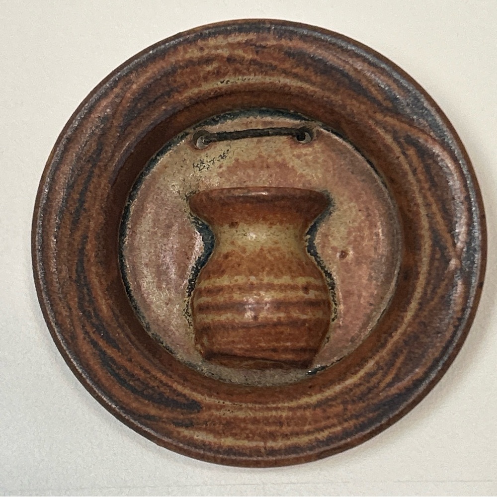 Signed Earthy Brown Ceramic Wall Decor
